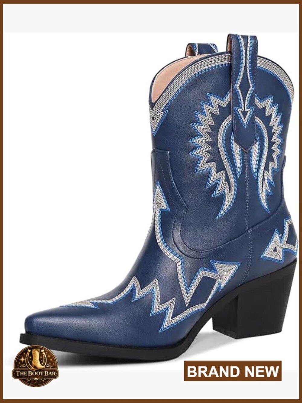 Embroidered Pointed Toe Cowgirl Boots Chunky Heel Pull-On Short Ankle Boots